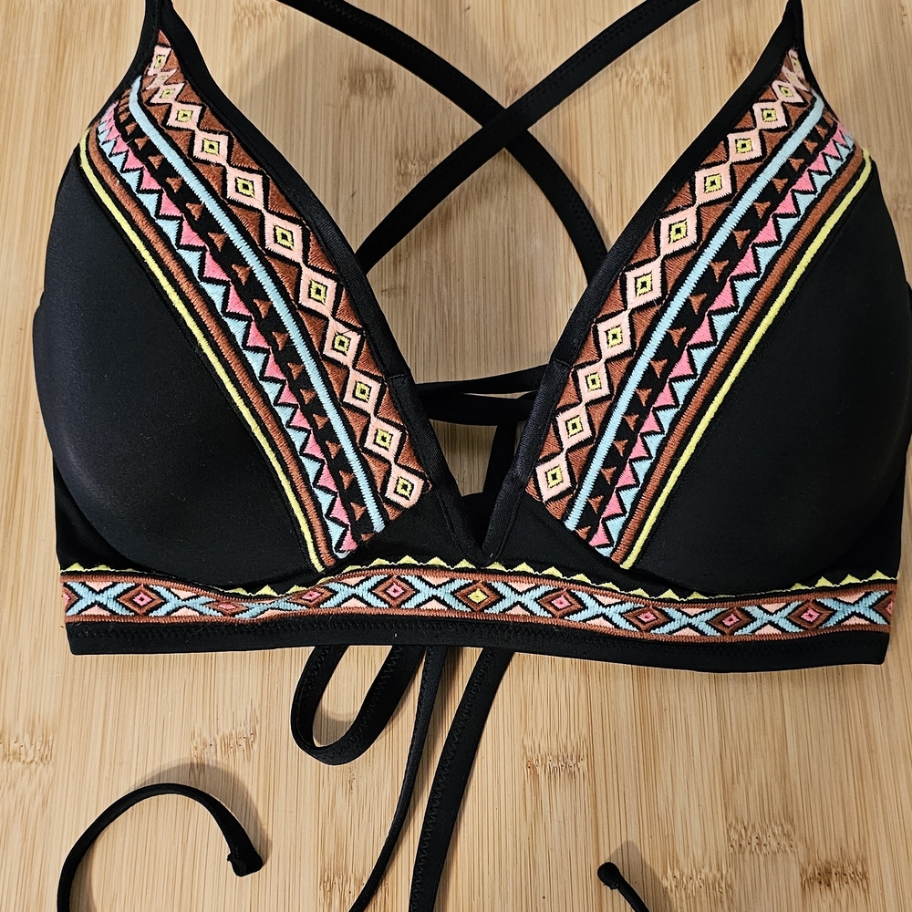 Black Embroidered Bikini Top